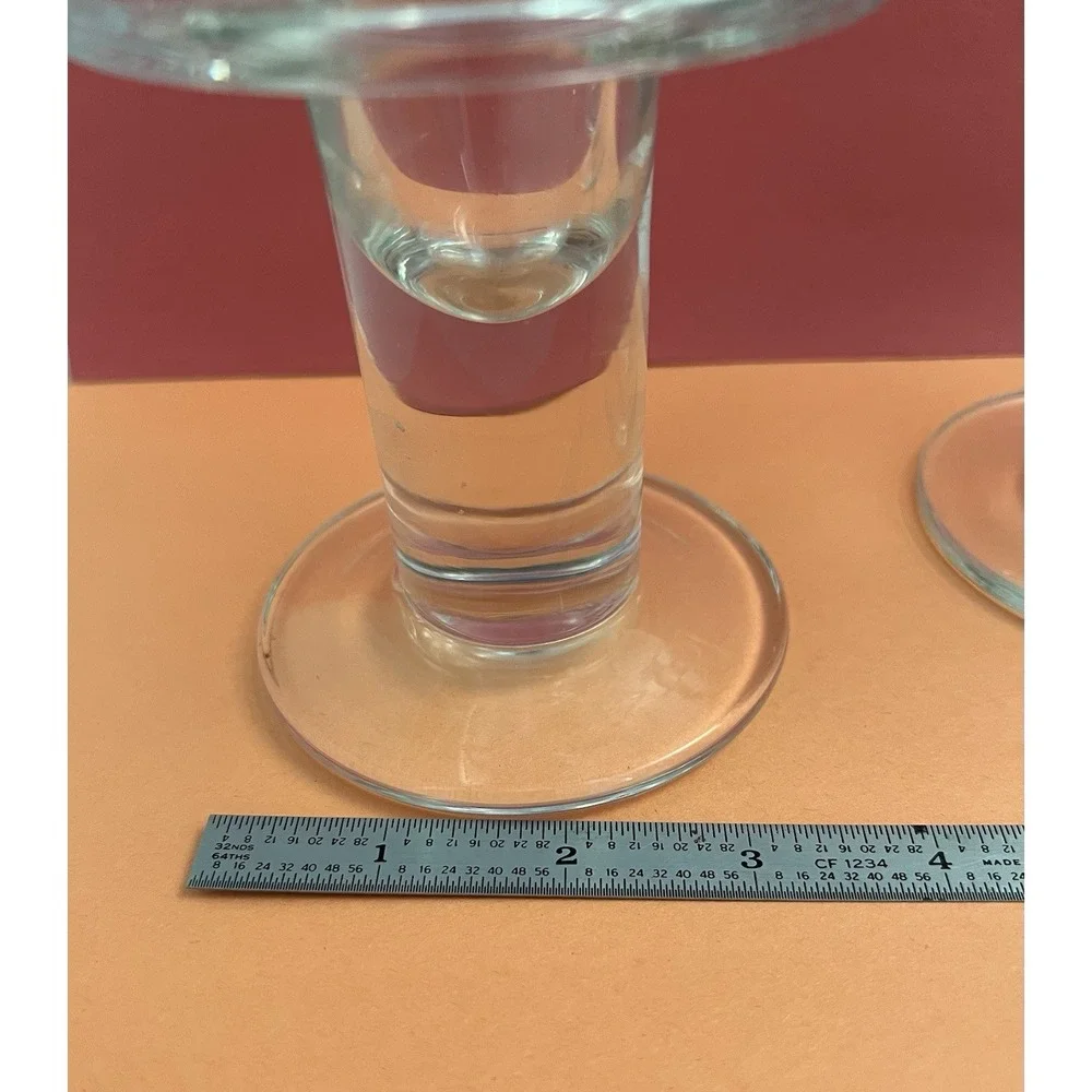 Vintage Krosno Glass Candle Holders Poland 2 Candle Stick Clear Tall Deco
